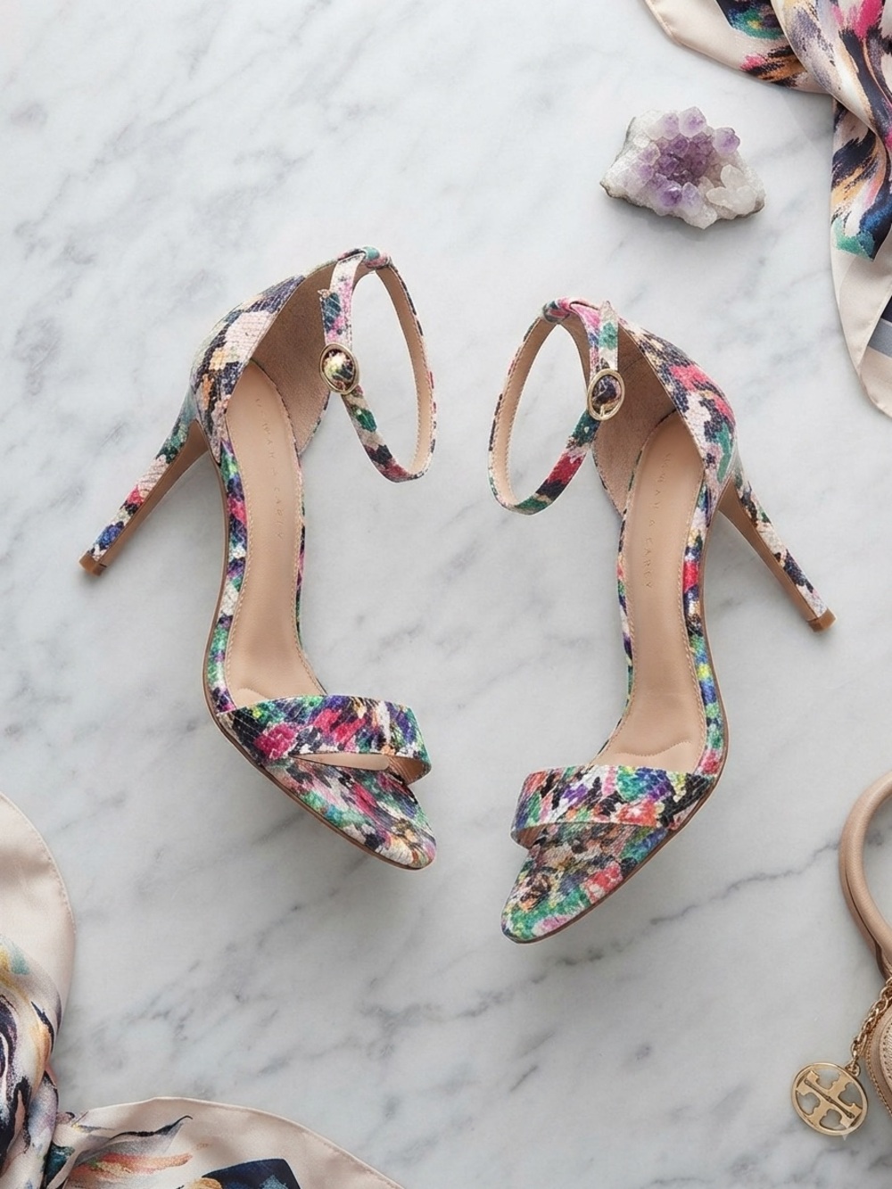 Kelly & Katie 'Kirstie' Multicolor Snakeskin Textured Ankle Strap Heels - Size 8